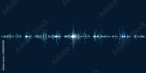 Abstract waveform visualization with glowing blue particles on a dark background