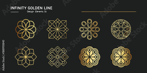 Golden geometric designs a collection of abstract floral and circular patterns