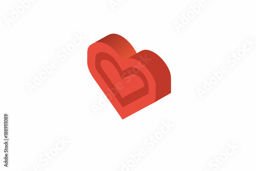 A three dimensional red heart shape with a smaller inner heart cutout