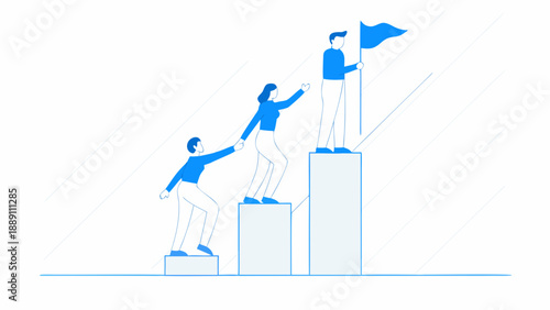 Teamwork and support concept with people climbing stairs together