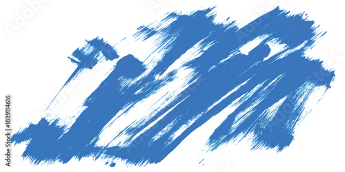 Abstract blue brush stroke paint swatch on a white background with textured lines
