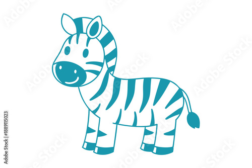 Cute teal outlined zebra smiles gently while standing against a plain white background
