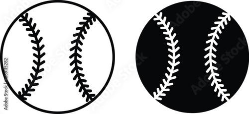 Two distinct baseball icons illustrating different design styles including outline silhouette and full color representations for sports graphic needs