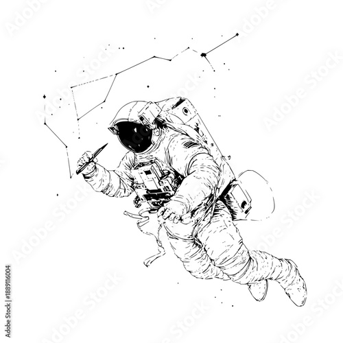 Astronaut Floating in Space with Constellations