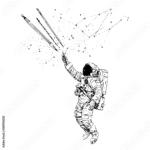 Astronaut Drawing Stars with Constellation in Space