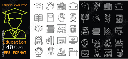 Education line icon set. School, learning and academic symbols. Editable stroke outline icons for study, university, online courses and educational concept designs.