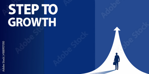 Step to growth a businessman walking toward a bright upward path