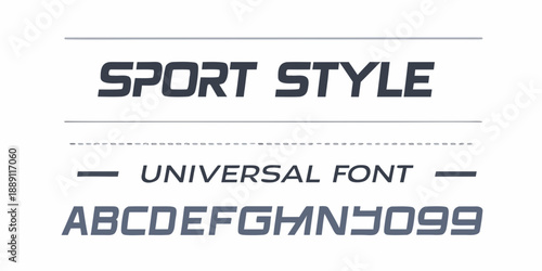 Font sample displaying sport style and universal characters