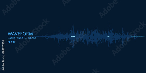 A dark blue background features a waveform graphic with text overlays