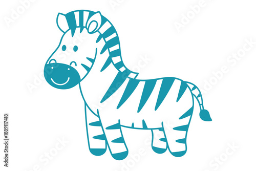 Joyful turquoise zebra smiles with delightful stripes on white background, captivating animal theme