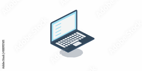 Isometric illustration of a modern laptop computer with a dark screen