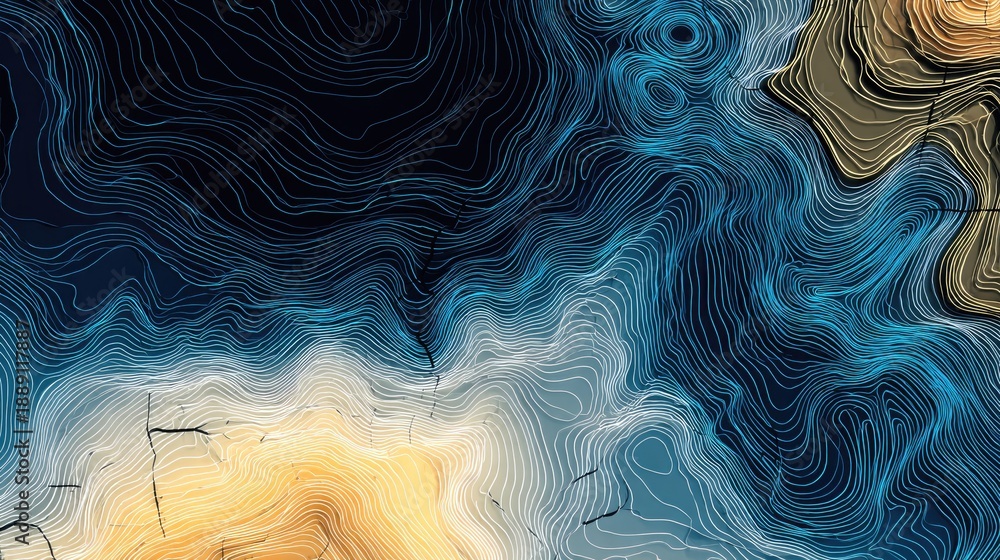 Obraz premium Abstract flowing lines digital art with blue and gold color scheme