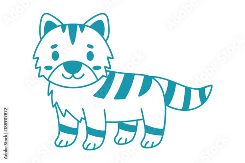 Turquoise feline character displays a cute pose with its unique striped pattern and fluffy fur