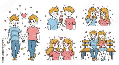 Couple Holding Hands And Sitting Together In Romantic Scenes.