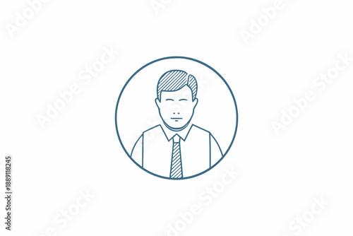 Simple blue line drawing of a man s head and shoulders in a circle