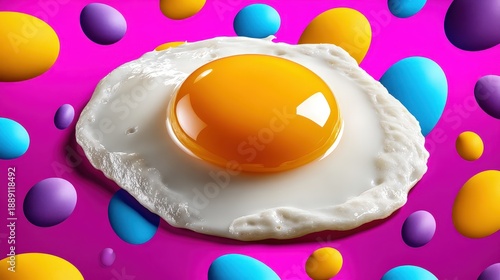 Wallpaper Mural Fried Egg on Vibrant Pink Background with Colorful Floating Eggs Torontodigital.ca