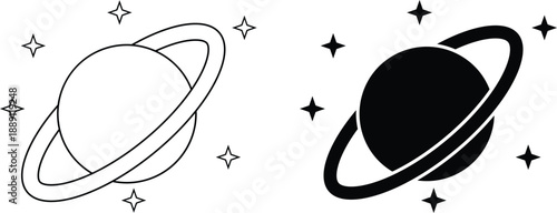 Saturn planet minimalist vector icon. Space exploration silhouette, outline design.