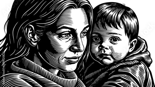 Very beautiful close-up portrait of a loving mother holding her baby boy at home, capturing warmth, tenderness, and emotional connection in a natural, softly lit family moment.