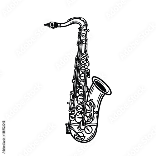 Vector illustration icon a detailed line drawing of a saxophone on isolated with intricate keys and curves