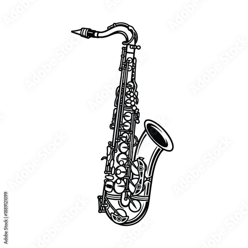 Vector illustration icon a black and white illustration of a saxophone with musical instrument design