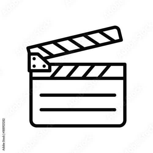 Vector illustration icon a black line icon of a movie clapper board