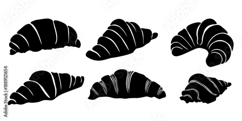 Set of silhouettes of croissants, classic French pastries for packaging design or advertising products