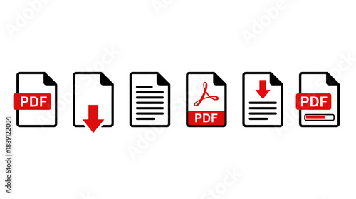 PDF File Icons Vector | Download, Text, Acrobat Logo, and Document Variations | Black and White Line Art Symbols for Digital Design, Software, and Applications