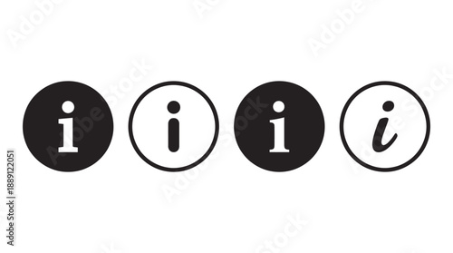Information Icons Vector | Black and White Circles with Serif and Sans Serif “i” | Typographic Styles for Design, Branding, User Interface, and Digital Applications