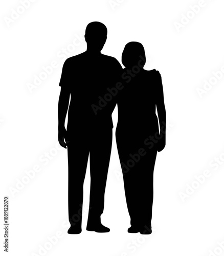 Silhouette of a man and woman couple standing together. man and woman silhouette
