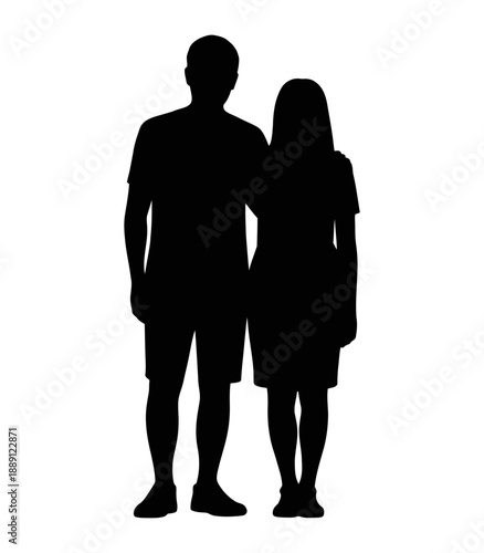 Man and woman silhouette standing together full length vector illustration. silhouette of a couple