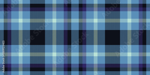 Mix pattern plaid seamless, direct vector check textile. Hippy tartan fabric background texture in cyan and black colors.