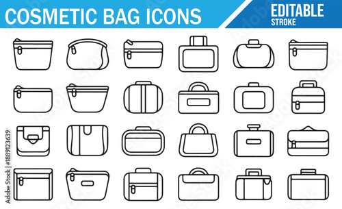 Cosmetic pouch and washbag icon collection vector.
