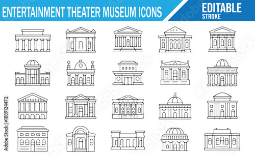 Vector set of public building facade icons.