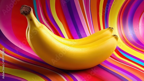 Wallpaper Mural Vibrant Yellow Banana on Colorful Striped Abstract Background Torontodigital.ca
