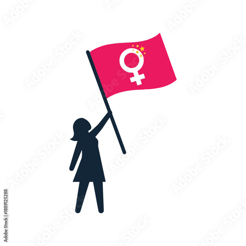 Women's Day vector clipart with female silhouette holding feminist flag for empowerment designs