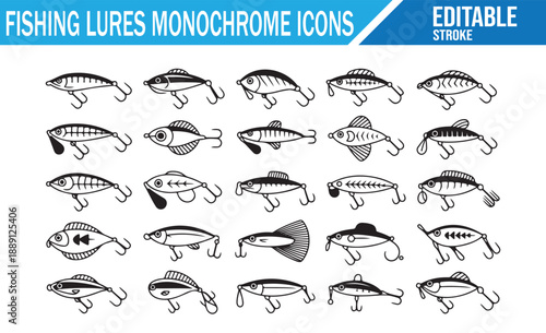 Monochrome vector symbols for sport fishing.