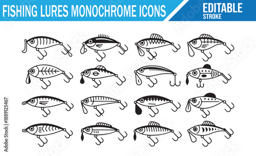 Vector collection of artificial fishing lure outlines.