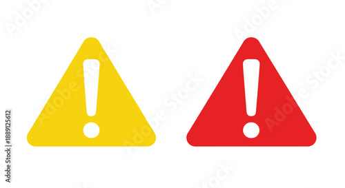 Two warning signs one yellow and one red with exclamation points inside triangles are displayed