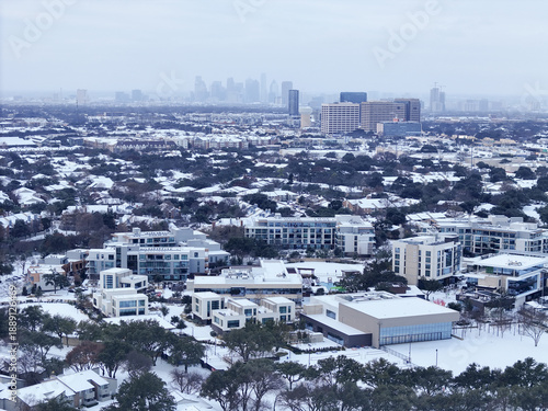 Dallas Skyline and Neighborhood covered in snow and sleet in 2026 