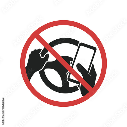 No phone while driving icon prohibition sign driver using mobile phone distracted driving danger warning vector graphic