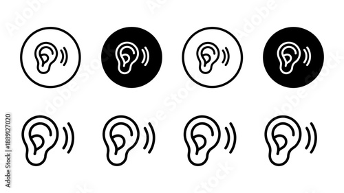 Collection of diverse ear and sound wave icons representing hearing and audio
