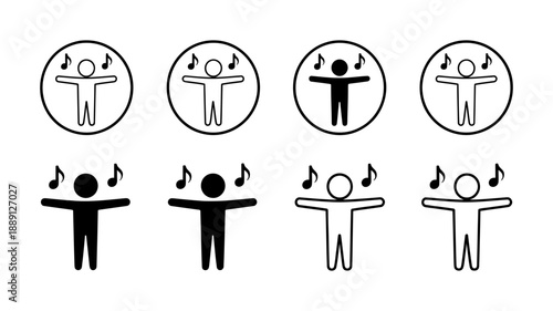 Set of diverse stick figure icons representing people enjoying or listening to music