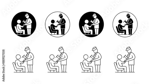 Professional consultation or medical check-up icon set for healthcare and advisory services