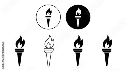 A collection of black and white torch icons representing light, guidance, and victory