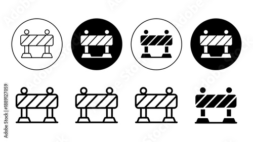 A collection of minimalist black and white road barrier and construction barrier icons