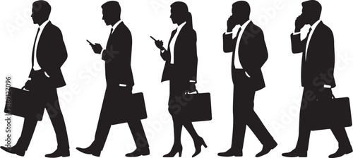 Diverse business people standing and communicating silhouettes shilehute vector for corporate teamwork and professional commercial projects