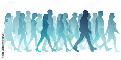 Silhouettes of people walking creating a sense of movement and anonymity