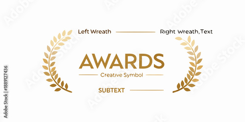 Golden laurel wreaths framing the word awards with text elements
