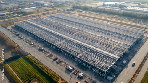 Wallpaper Mural Large scale greenhouse farming complex seen from above with glass roof structures, organized agricultural production, rural landscape Torontodigital.ca