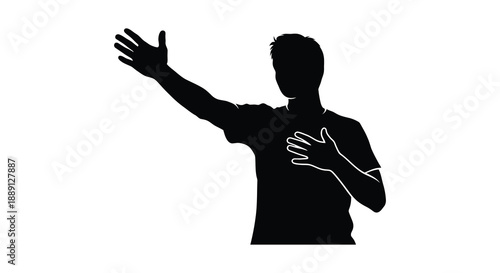 A striking black silhouette of a man gesturing with an outstretched hand silhouette
